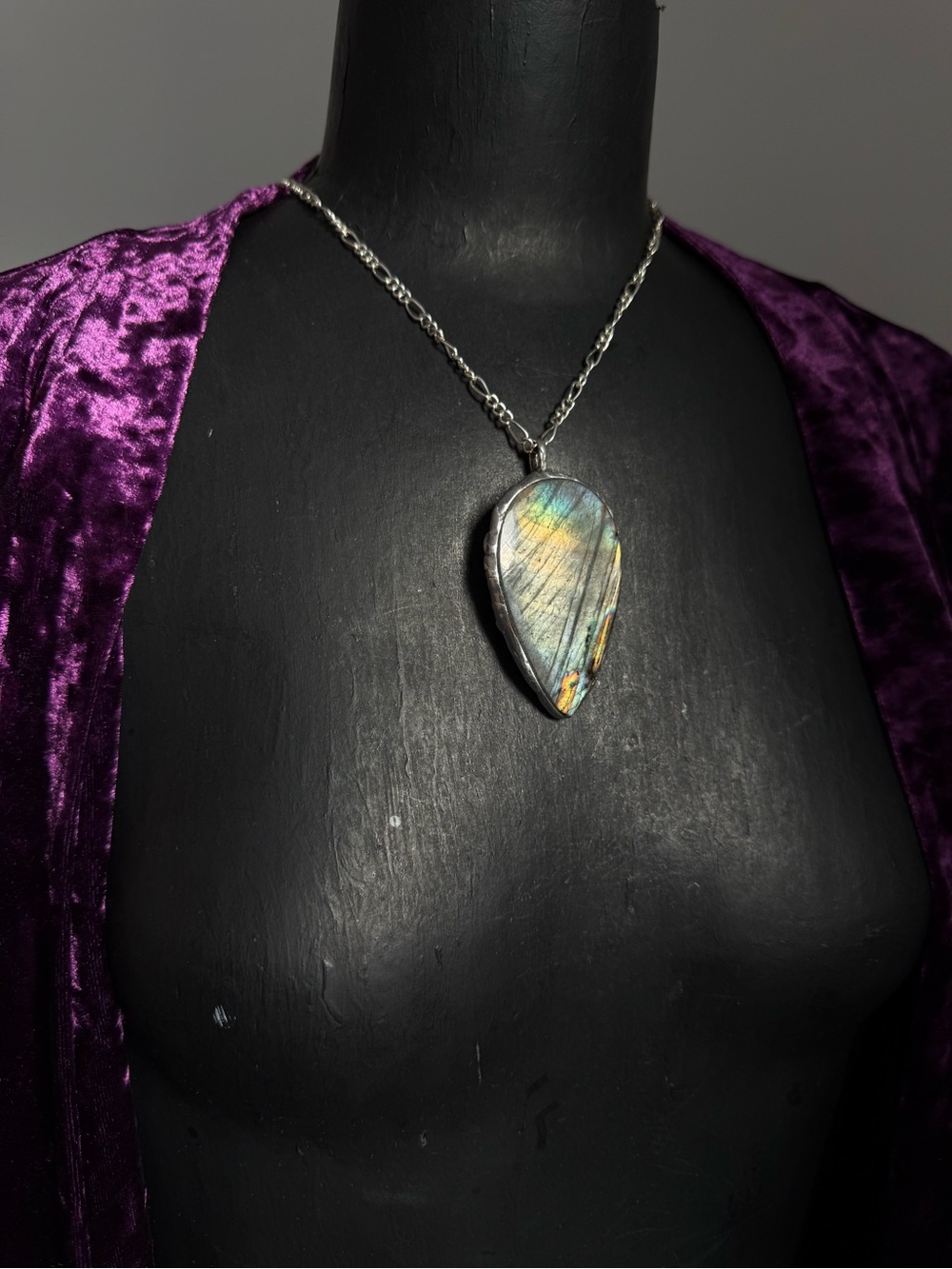 Labradorite teardrop Crystal statement necklace pendant jewelry for witchy boho
